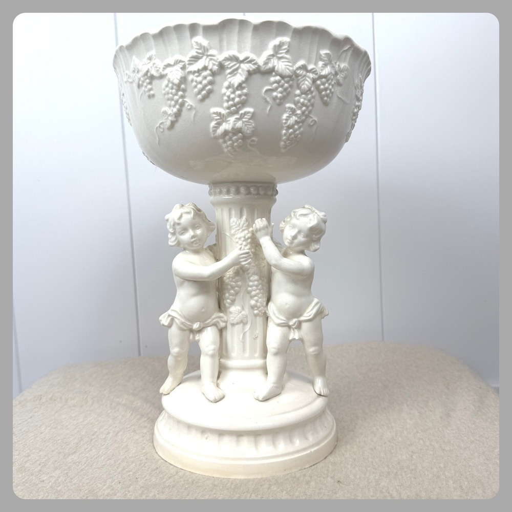 Vintage Lefton Japan Cherub Pedestal Planter Mid Century Ceramic Compote Bowl‎